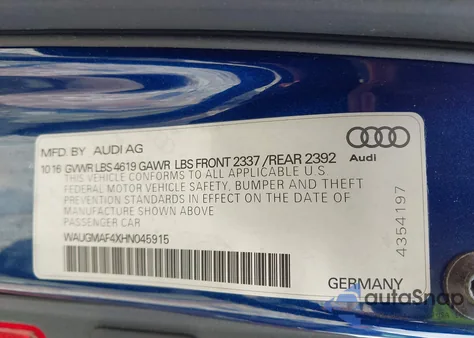 2017 Audi A4 2.0T Ultra Premium из США, поврежденный, VIN WAUGMAF4XHN045915